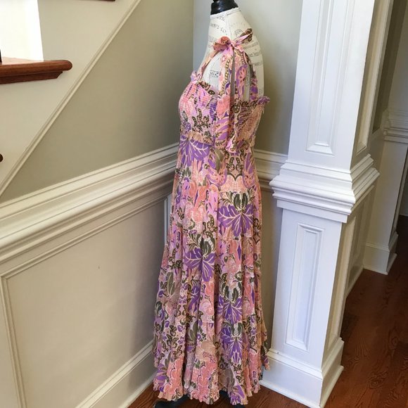 Zimmermann Violet Tiered Sundress Midi Dress Womens 1 Small Pink Floral Smocked - Picture 10 of 15